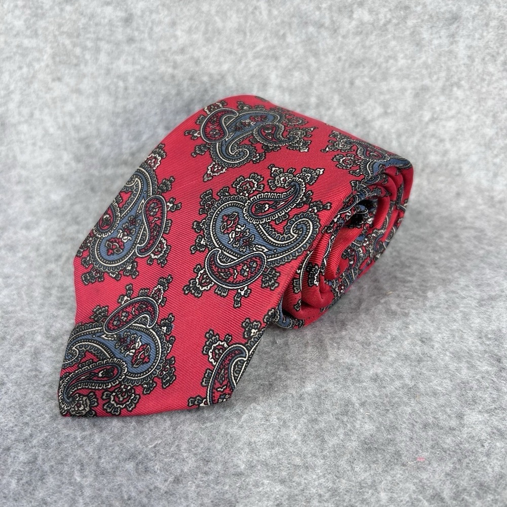 Don Loper Beverly Hills Red Paisley Italian Silk Tie Made in USA Classic Necktie